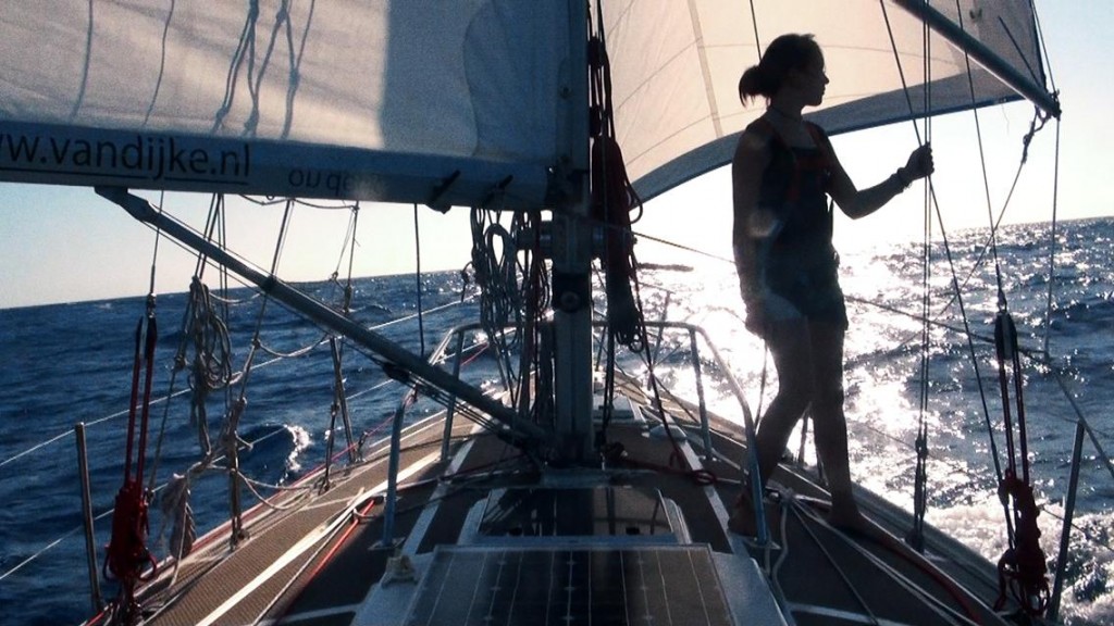 Laura Dekker on the deck of 'Guppy'