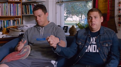 Channing Tatum and Jonah Hill hold hands in 22 Jump Street