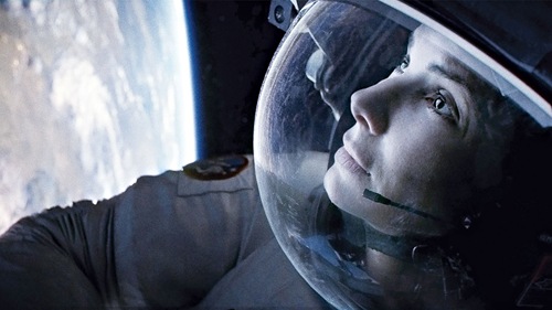 Sandra Bullock drifts through space in Gravity