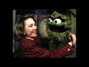 Joan Ganz Cooney and Oscar the Grouch