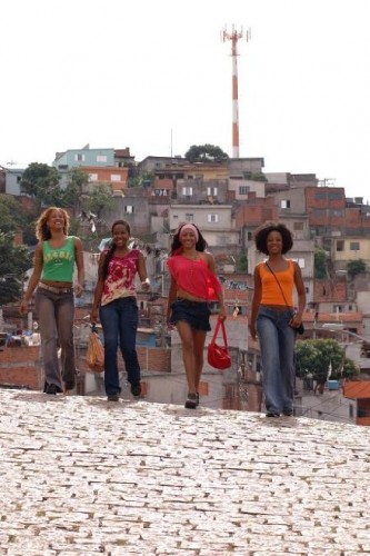 Walking above favela “Barbarah (Leilah Moreno), Lena (Cindy Mendes), Mayah (Quelynah), and Preta (Negra Li)